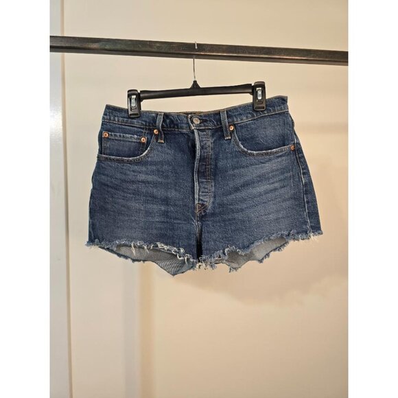Levi 501 Button Fly Cuttoff Blue Jean Shorts 31 - Picture 2 of 5